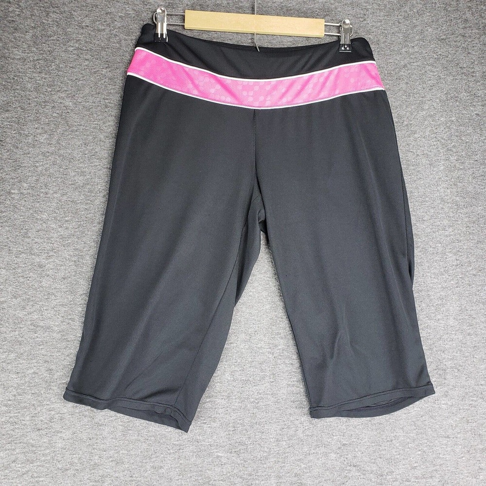 BCG Athletic Capri Pants Womens Size Medum Black with Pink Trim Mesh Activewear
